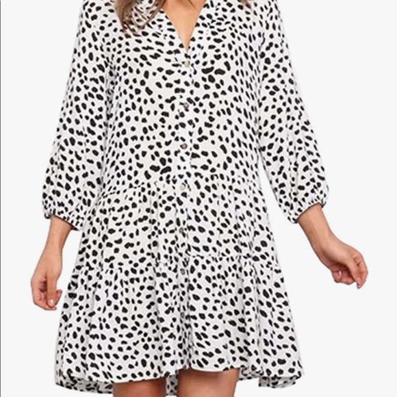 Dresses & Skirts - Printed Long Sleeve V Neck Casual Loose Swing Short Mini Dresses